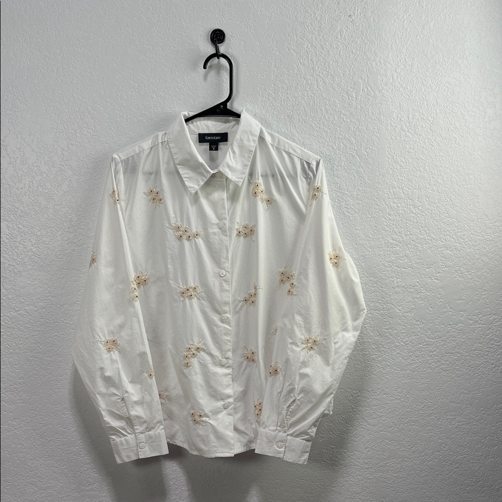 Karen Kane Embellished Collared Long Sleeve Button Up Top Beaded Sz M TC0736